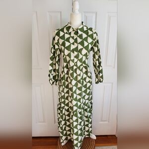 Rachel Zoe Geometric Print Long Sleeve Empire Waist Tiered Maxi Dress W/ Pockets